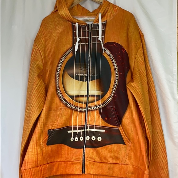 none Other - Men’s Guitar Orange Hoodie Fleece XXXL